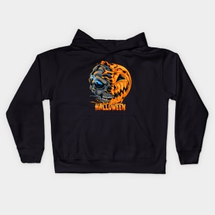 half pumpkin skull scary halloween art Kids Hoodie